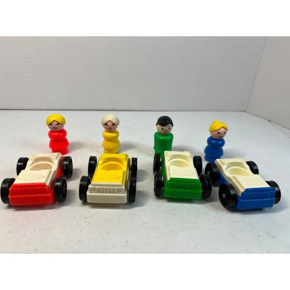 Vintage Fisher Price Little People Cars and Figures Set Red Yellow Green Blue